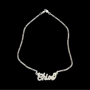 Chloe Silver Chain Necklace with Rhinestone Pendant